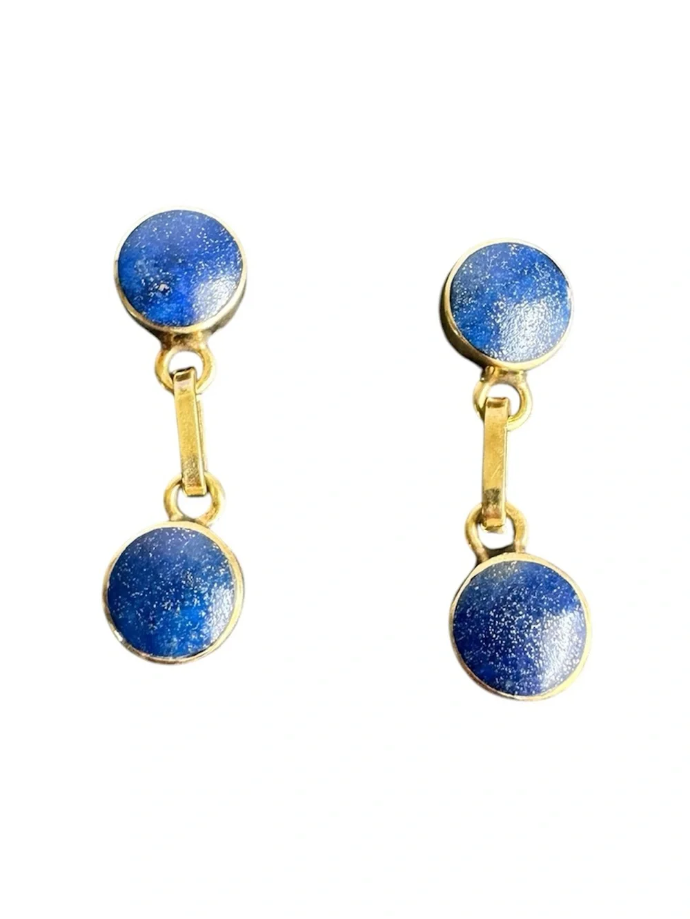 Vintage 14K Gold Earrings Lapis Lazuli Pierced Drop Stud Minimalist‎ Dainty